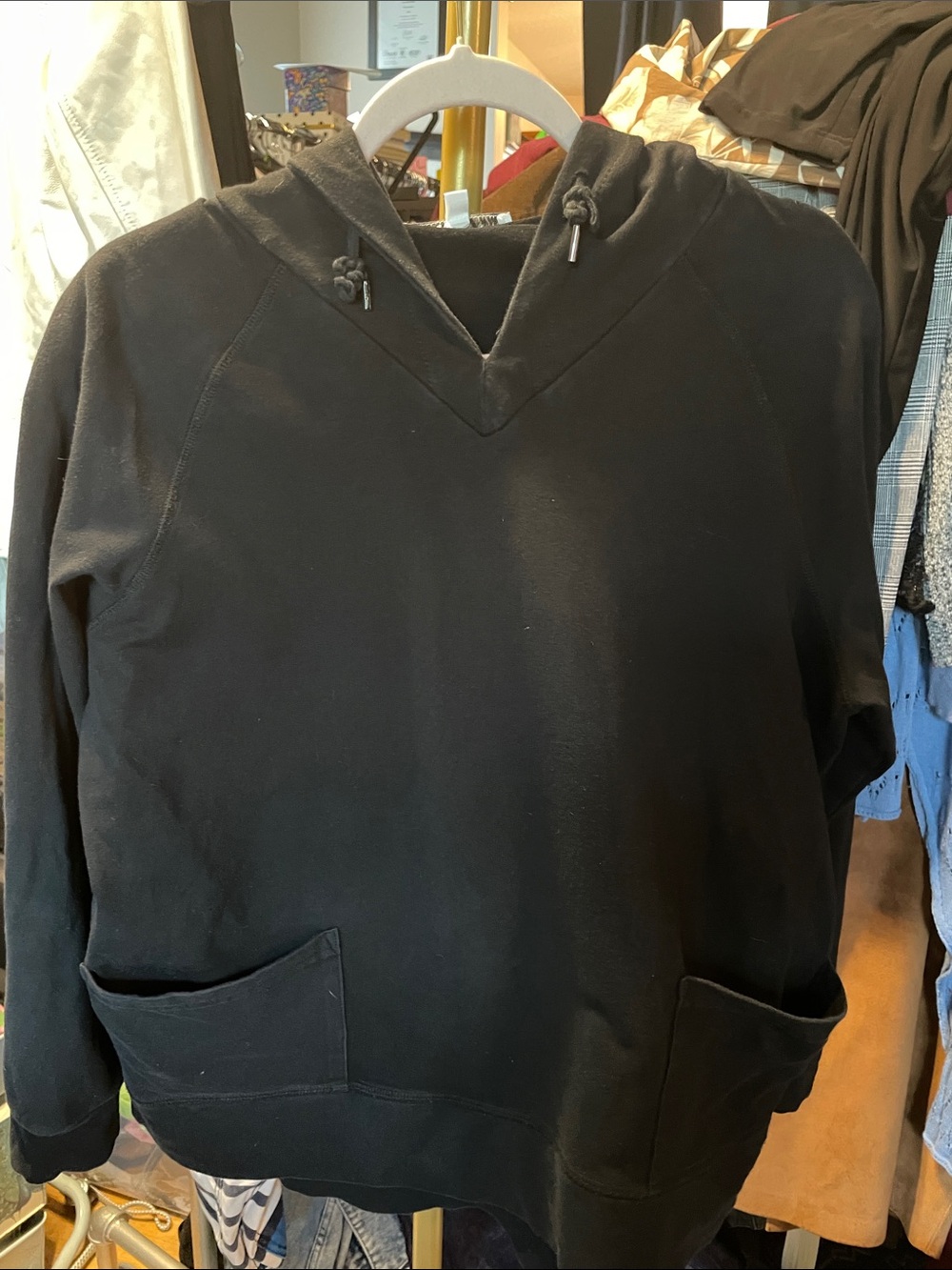Sympli Black Women's Hooded Pullover with Front Pockets